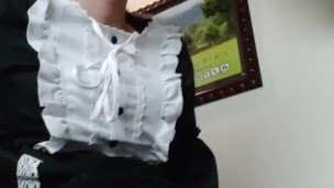 メイド コスプレ ザーメンショット バイブレーター付き スローモ 大量射精 日本人女装 Madzmotoサン