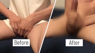 色白男子の変態オナニー。当時の恥ずかしい声と大量射精